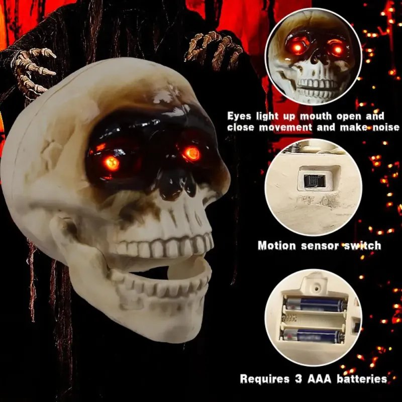 Spooky Halloween Skull Head - Skull Heads with Motion Sensor Halloween Decorations, Scary Sound, Spooky Decoration