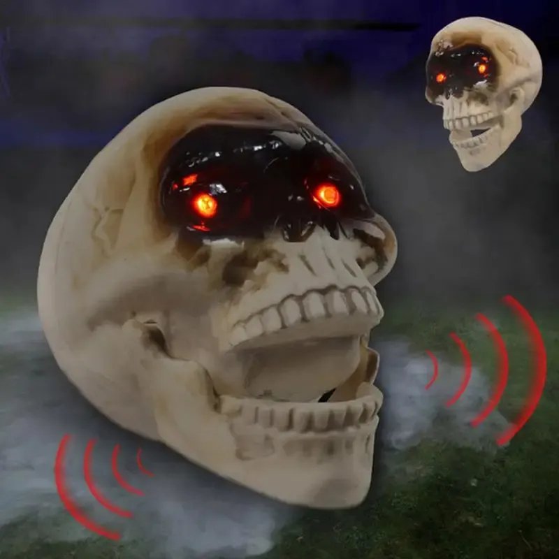 Spooky Halloween Skull Head - Skull Heads with Motion Sensor Halloween Decorations, Scary Sound, Spooky Decoration
