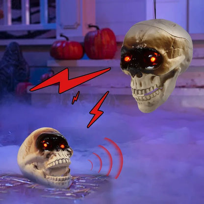 Spooky Halloween Skull Head - Skull Heads with Motion Sensor Halloween Decorations, Scary Sound, Spooky Decoration