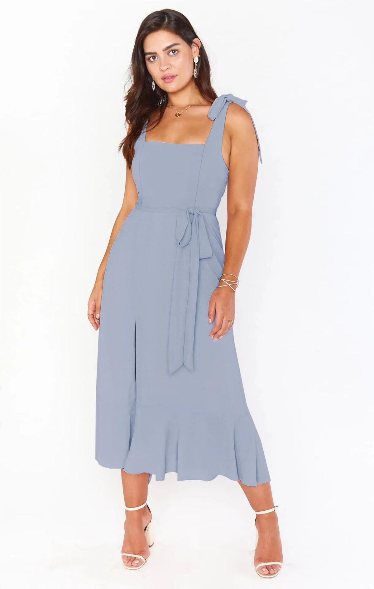 Spring/Summer Chiffon A-Line Strap Dress – Elegant Solid Color Ankle-Length Evening Bodycon Dress with Square Neck