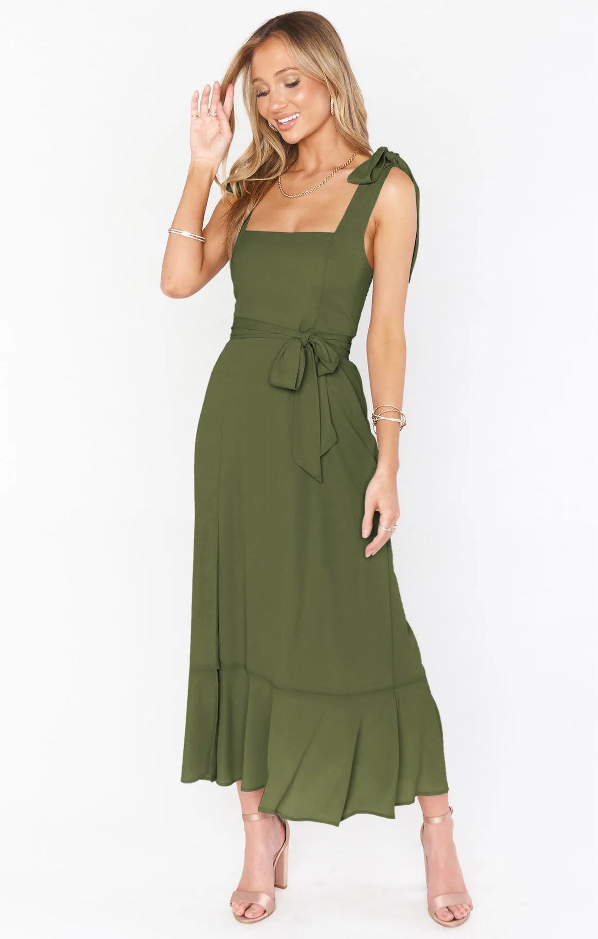 Spring/Summer Chiffon A-Line Strap Dress – Elegant Solid Color Ankle-Length Evening Bodycon Dress with Square Neck