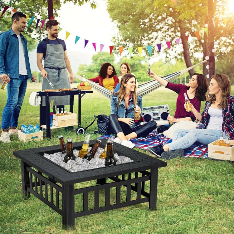 Square Outdoor Fire Pit Table - 3 IN 1 Waterproof Camping Grill Table