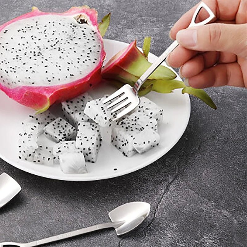 Stainless Steel Shovel Spoons & Fork Set – Creative Coffee Teaspoons, Fruit Forks, and Dessert Scoops for Ice Cream & Tableware Delight