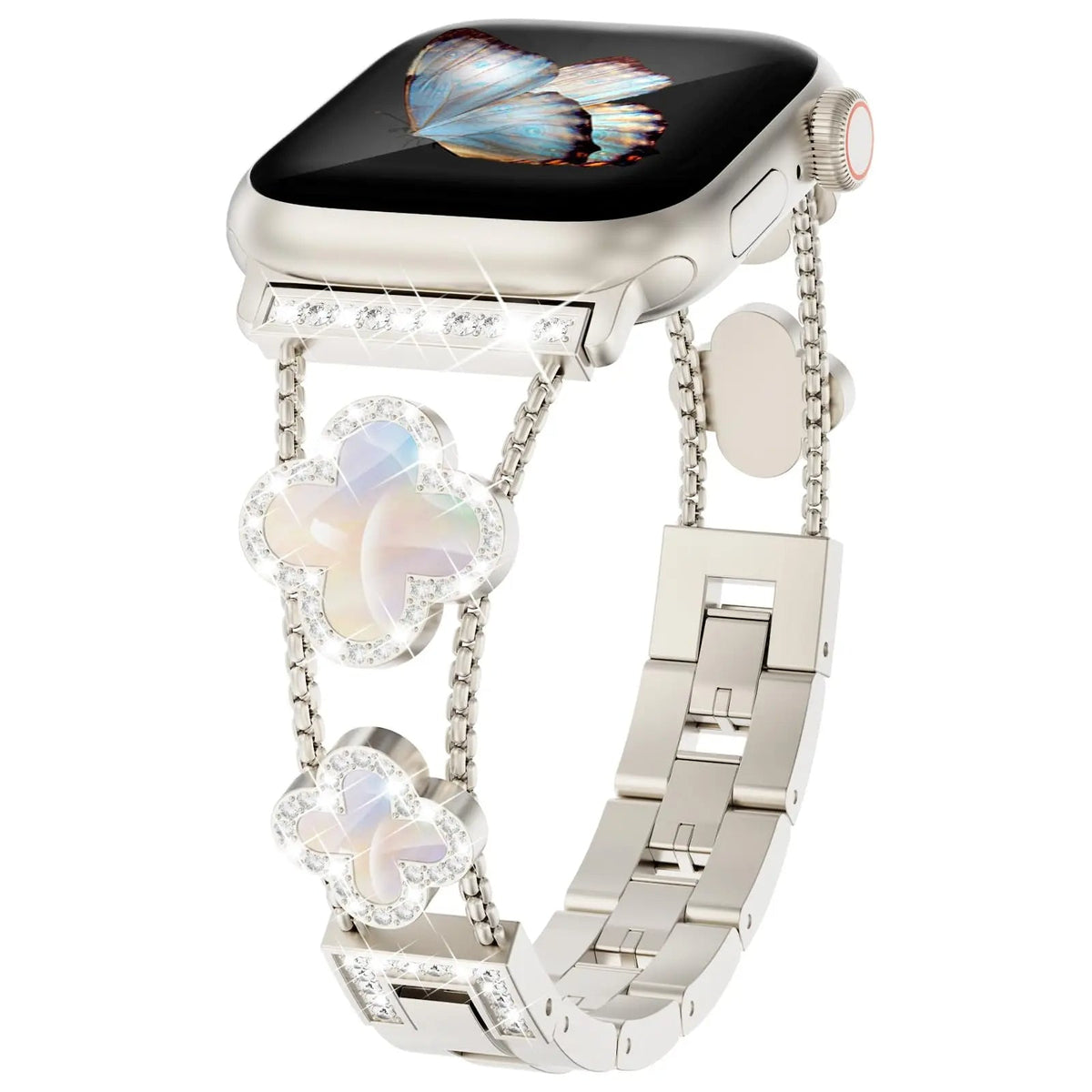 Four-Leaf Clover Bling Diamond Watch Band – Luxe Metal Bracelet for Ultra, Series 10, 9 & SE