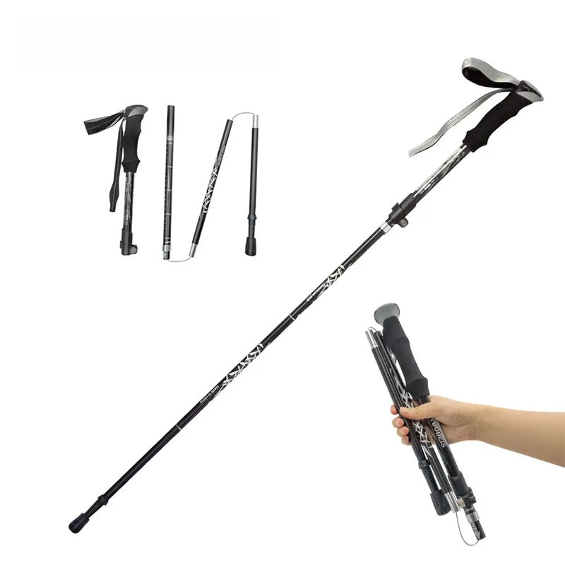 Telescopic Trekking Pole & Walking Stick – Single Adjustable Aluminum Pole, 4-Section T-Handle or 5-Section Folding