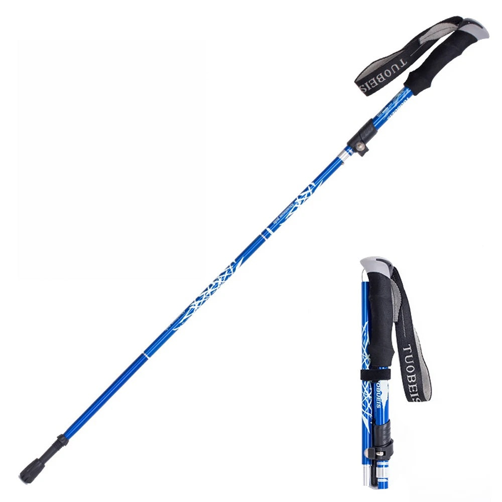 Telescopic Trekking Pole & Walking Stick – Single Adjustable Aluminum Pole, 4-Section T-Handle or 5-Section Folding