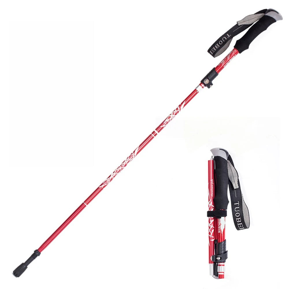 Telescopic Trekking Pole & Walking Stick – Single Adjustable Aluminum Pole, 4-Section T-Handle or 5-Section Folding