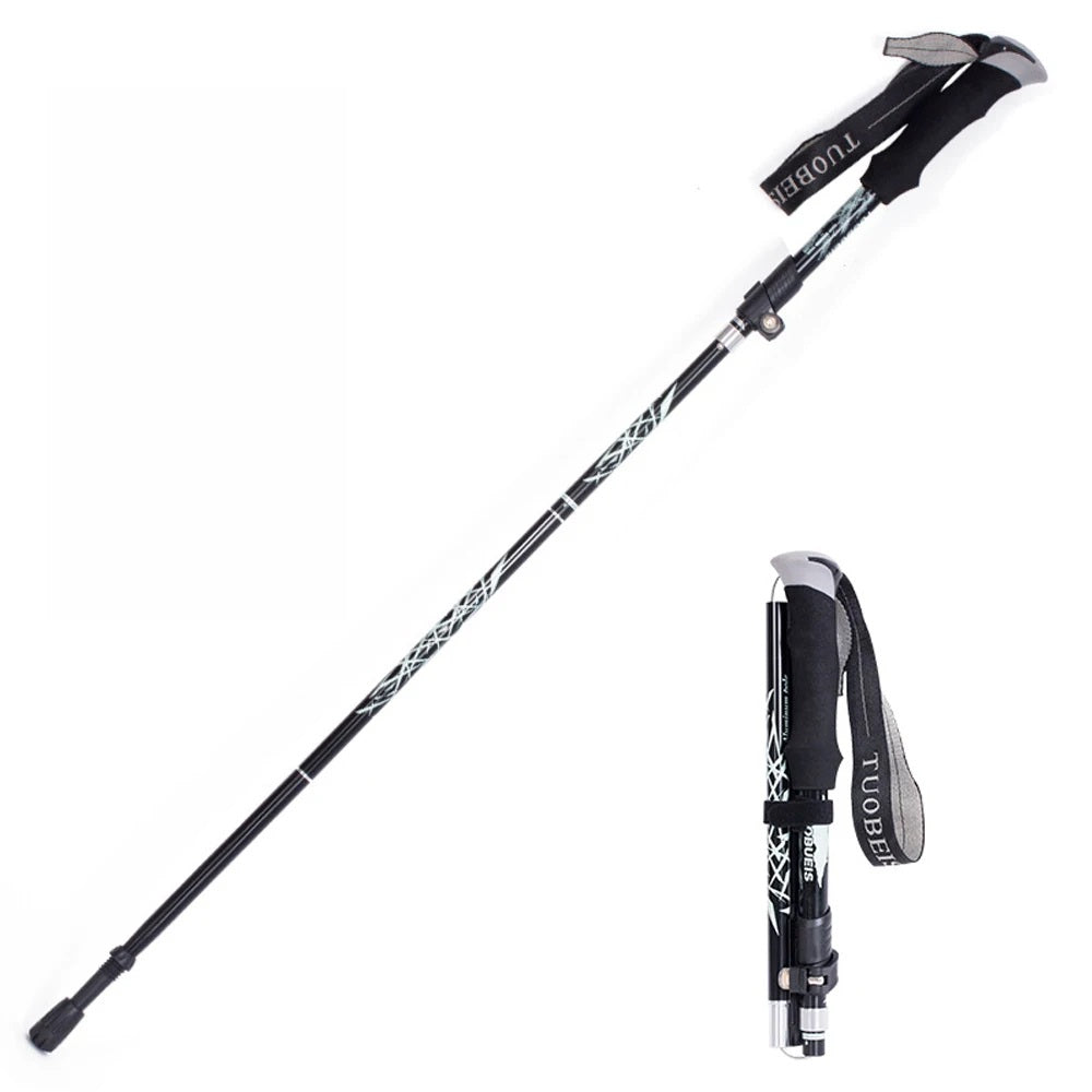 Telescopic Trekking Pole & Walking Stick – Single Adjustable Aluminum Pole, 4-Section T-Handle or 5-Section Folding
