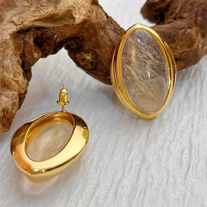 Natural Stone Open Bangle for Women – Elegant Brass Metal Bracelet for Light Luxury Fashion, Travel, and Party Accessories