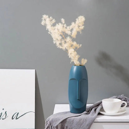 Abstract Face Nordic Plastic Flower Vase – Shatterproof Modern Pot for Bold Floral Displays & Artistic Home Styling