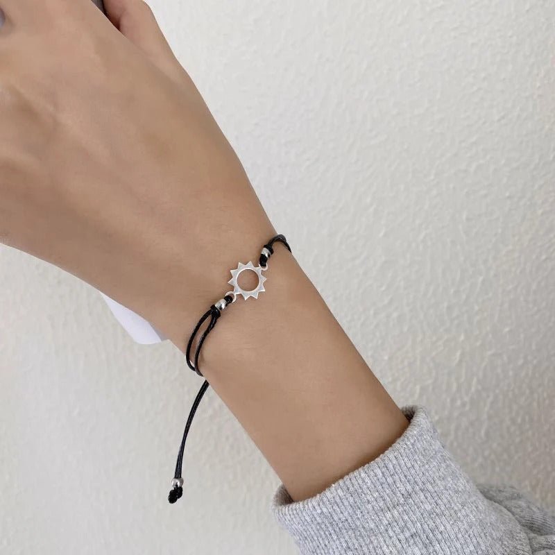 Sun & Moon Adjustable Buddy Bracelet -  Black Rope Thread String Bracelets For Couples Perfect for Valentine's Day