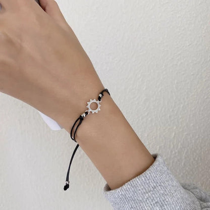 Sun & Moon Adjustable Buddy Bracelet -  Black Rope Thread String Bracelets For Couples Perfect for Valentine's Day