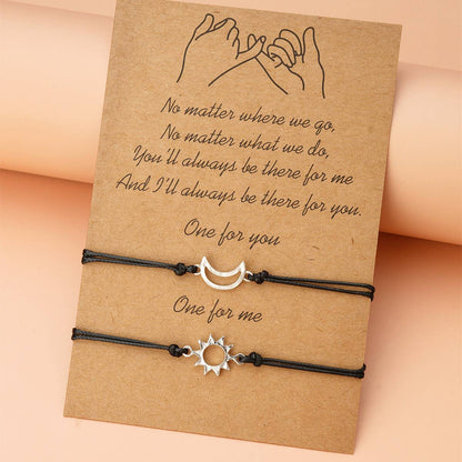Sun & Moon Adjustable Buddy Bracelet -  Black Rope Thread String Bracelets For Couples Perfect for Valentine's Day