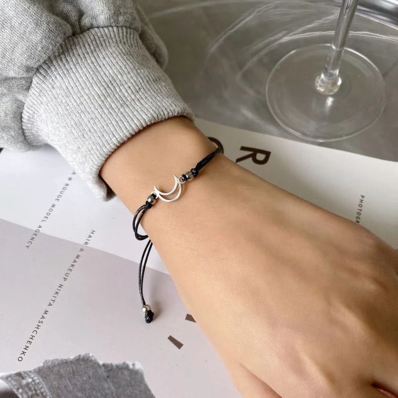 Sun & Moon Adjustable Buddy Bracelet -  Black Rope Thread String Bracelets For Couples Perfect for Valentine's Day
