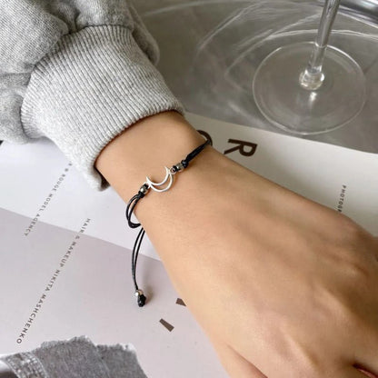 Sun & Moon Adjustable Buddy Bracelet -  Black Rope Thread String Bracelets For Couples Perfect for Valentine's Day