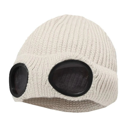 Warm Knitted Beanie With Goggle and Ear Protection – Insulated, Curled Edge, Perfect for Skiing and Winter Outdoor Adventures