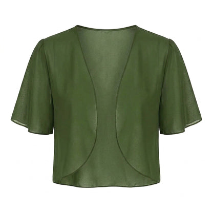 Women's Chiffon Cardigan – Sheer Short-Sleeve Bolero Shrug, Open Front Cropped Cardigan for Summer Dresses & Beach Cover-Ups