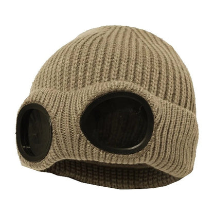Warm Knitted Beanie With Goggle and Ear Protection – Insulated, Curled Edge, Perfect for Skiing and Winter Outdoor Adventures