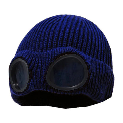 Warm Knitted Beanie With Goggle and Ear Protection – Insulated, Curled Edge, Perfect for Skiing and Winter Outdoor Adventures