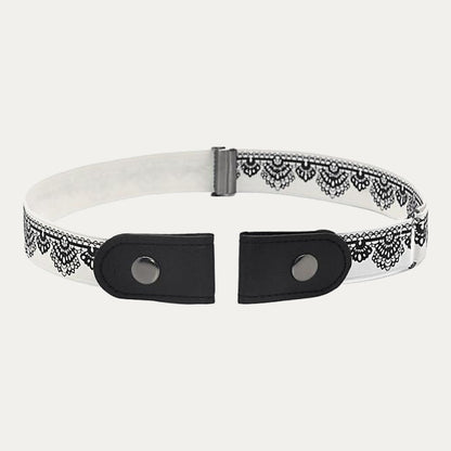 Buckle-Free Stretch Belt for Women - Flat Elastic Waist Belt with Snap Tabs, No Buckle Bulge
