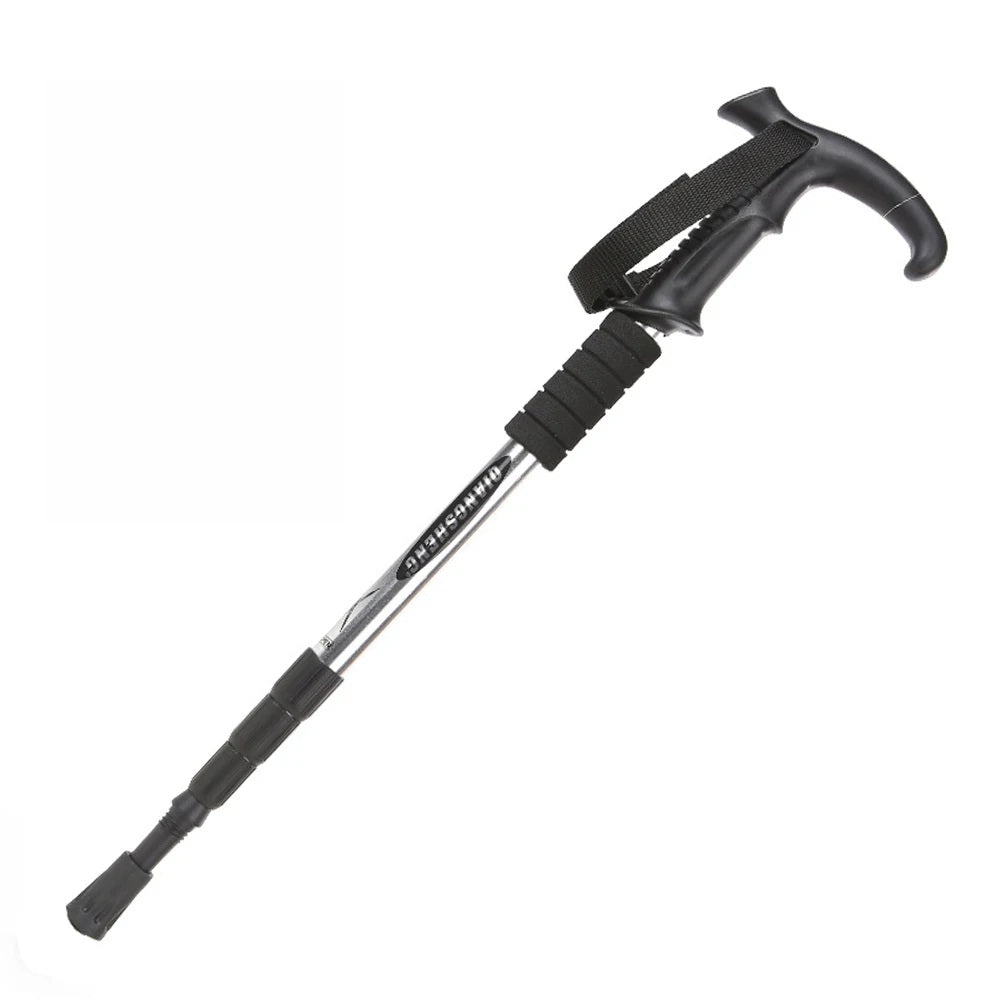 Telescopic Trekking Pole & Walking Stick – Single Adjustable Aluminum Pole, 4-Section T-Handle or 5-Section Folding