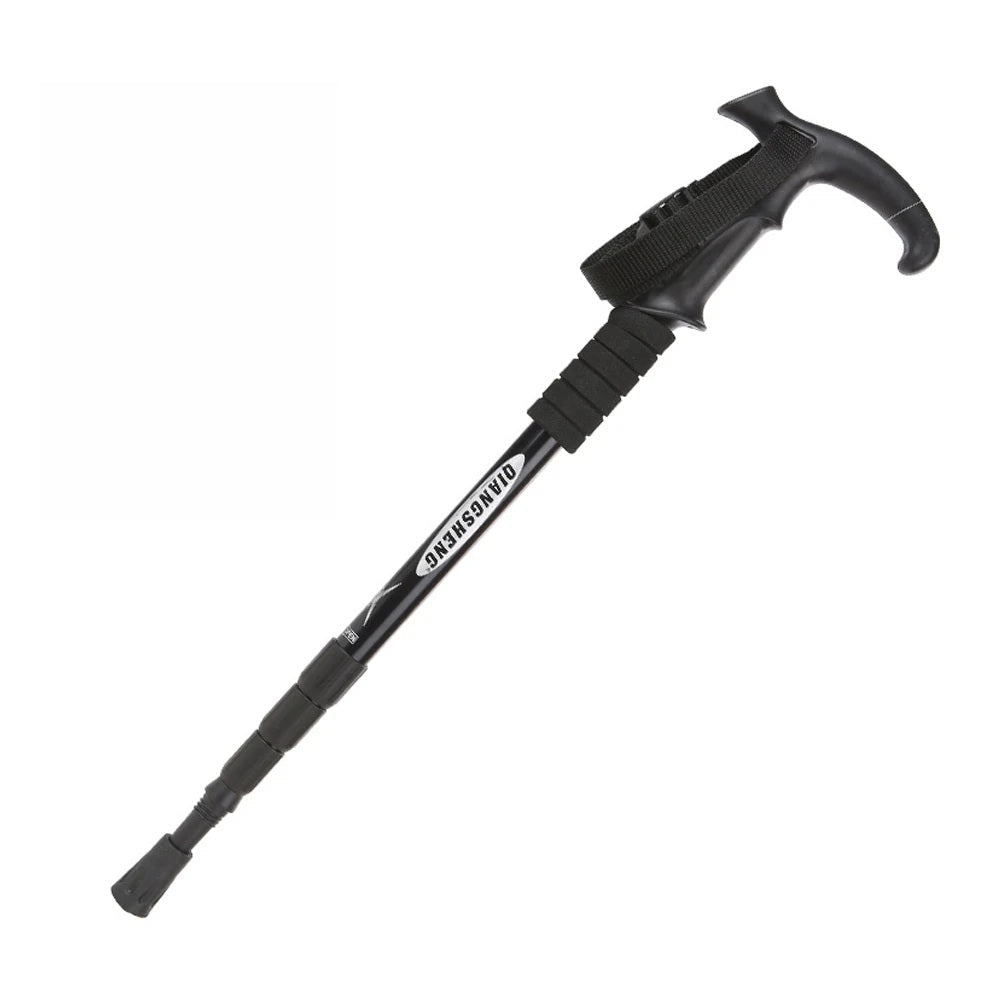 Telescopic Trekking Pole & Walking Stick – Single Adjustable Aluminum Pole, 4-Section T-Handle or 5-Section Folding