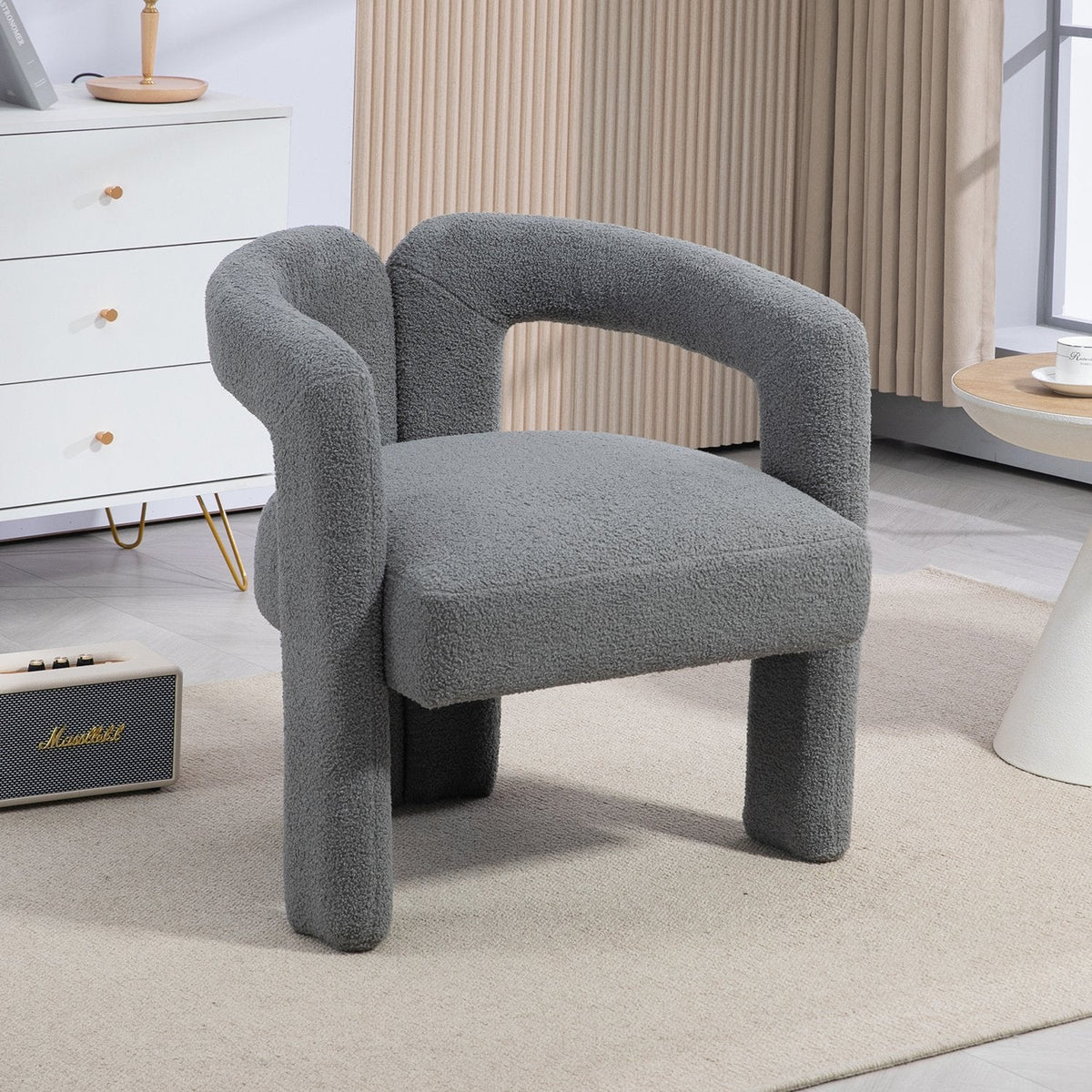 Teddy Fabric Modern Design Dining Chair, Open-Back, Modern Kitchen Armchair for Dining Room