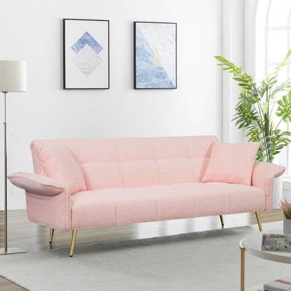 Teddy Velvet Sofa with Adjustable Armrests and Backrest, Convertible Futon Sofa for Living Room and Bedroom (70-inch)