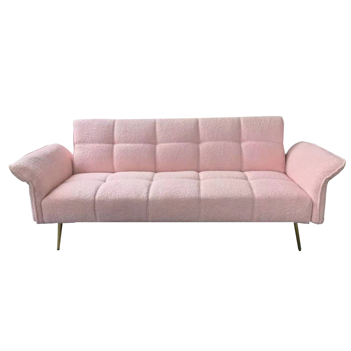 Teddy Velvet Sofa with Adjustable Armrests and Backrest, Convertible Futon Sofa for Living Room and Bedroom (70-inch)