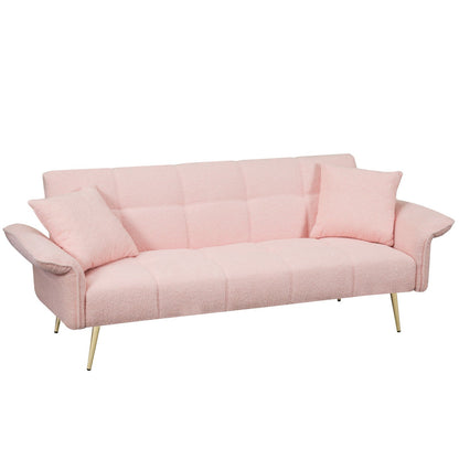Teddy Velvet Sofa with Adjustable Armrests and Backrest, Convertible Futon Sofa for Living Room and Bedroom (70-inch)