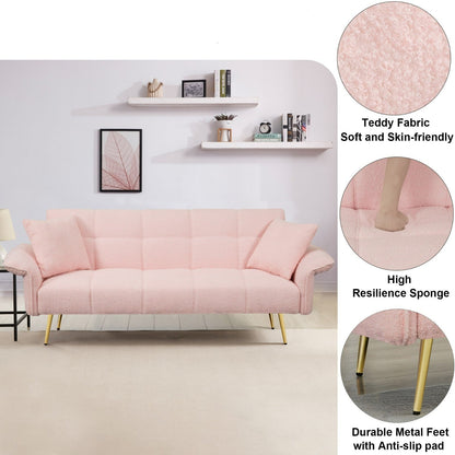 Teddy Velvet Sofa with Adjustable Armrests and Backrest, Convertible Futon Sofa for Living Room and Bedroom (70-inch)