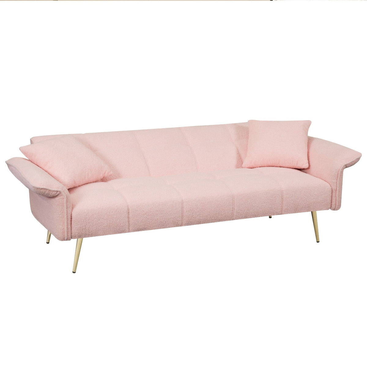 Teddy Velvet Sofa with Adjustable Armrests and Backrest, Convertible Futon Sofa for Living Room and Bedroom (70-inch)