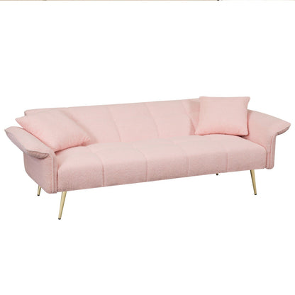 Teddy Velvet Sofa with Adjustable Armrests and Backrest, Convertible Futon Sofa for Living Room and Bedroom (70-inch)