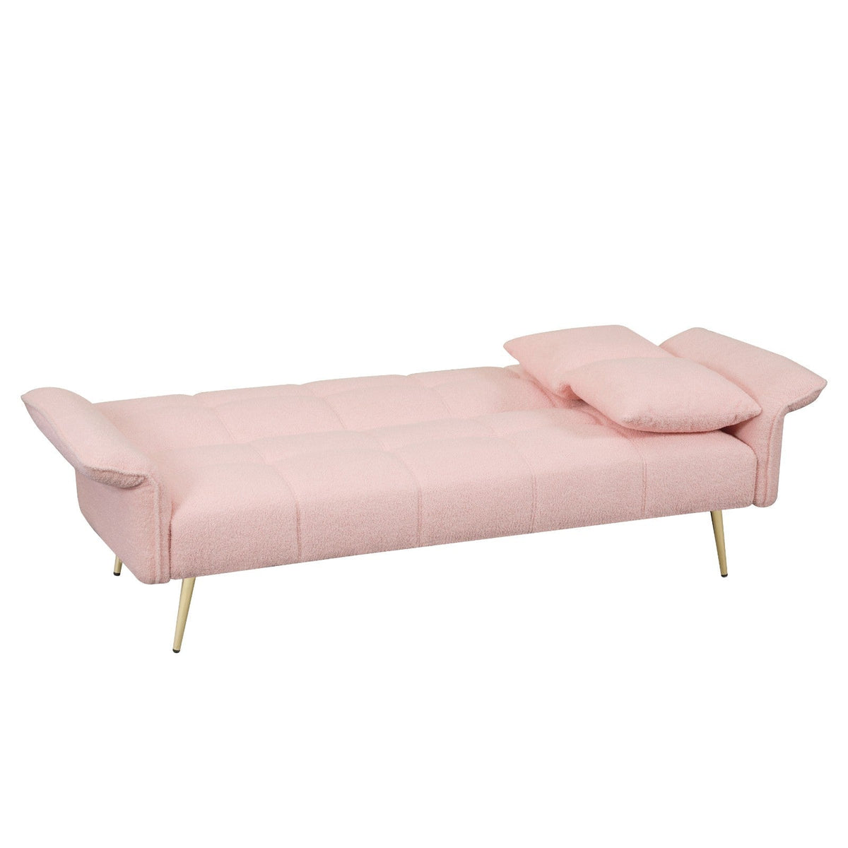 Teddy Velvet Sofa with Adjustable Armrests and Backrest, Convertible Futon Sofa for Living Room and Bedroom (70-inch)