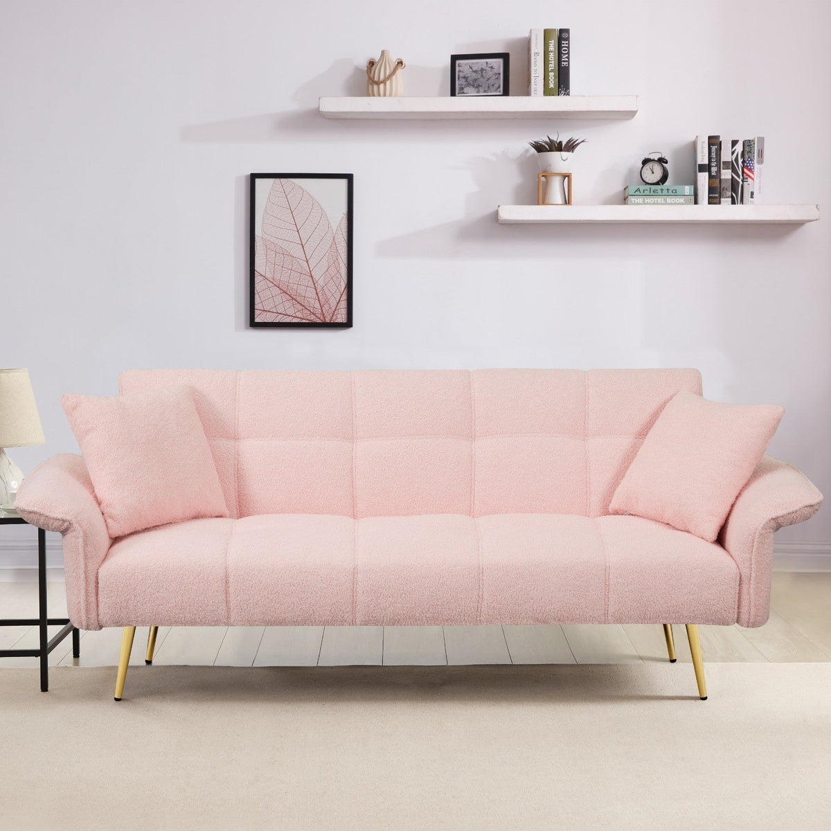 Teddy Velvet Sofa with Adjustable Armrests and Backrest, Convertible Futon Sofa for Living Room and Bedroom (70-inch)