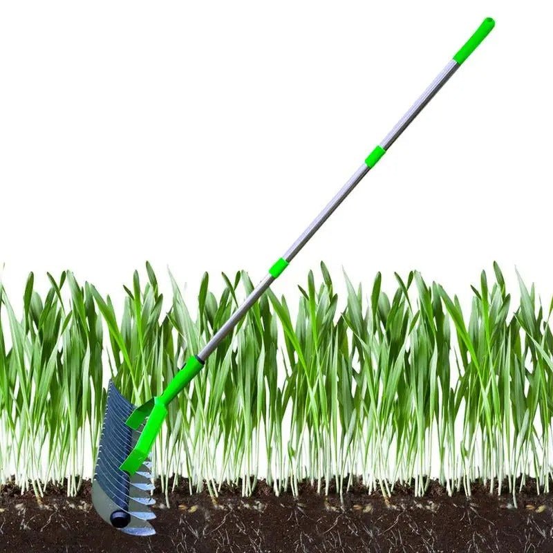 Thatch Rake - Efficient Steel Metal Lawn Grass Dethatching Rake with Stainless Steel Handle