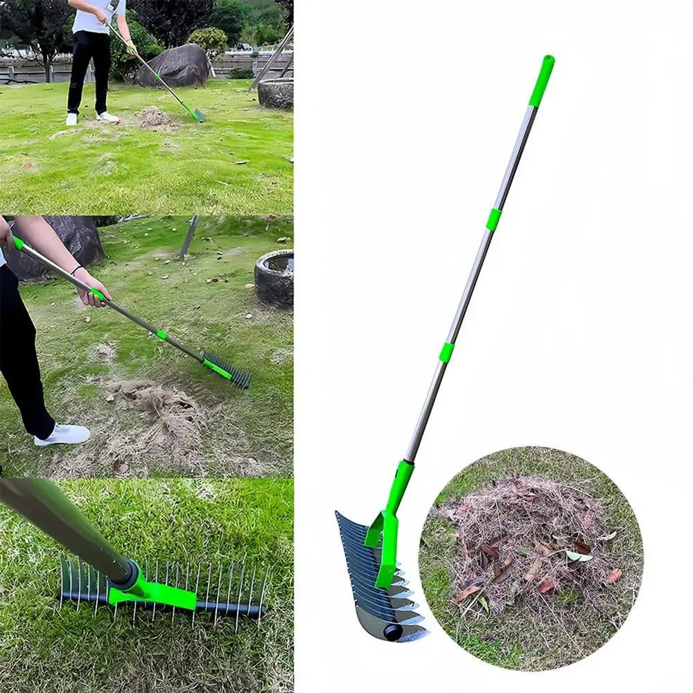 Thatch Rake - Efficient Steel Metal Lawn Grass Dethatching Rake with Stainless Steel Handle