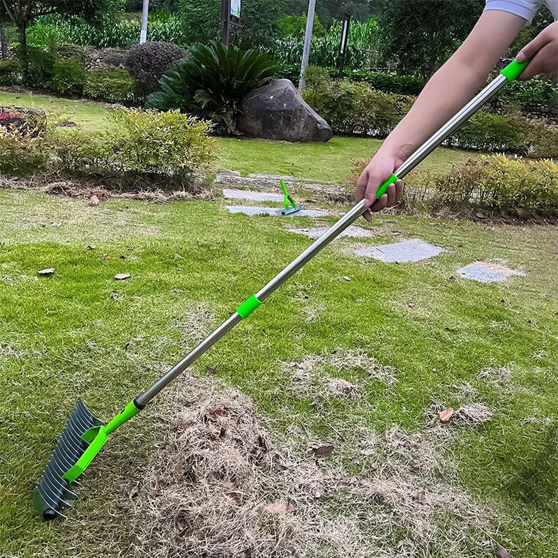 Thatch Rake - Efficient Steel Metal Lawn Grass Dethatching Rake with Stainless Steel Handle