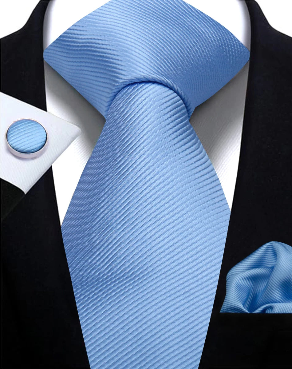 Classic Solid Color Tie Set – Elegant Men’s Neckties with Cufflinks for Weddings & Business Occasions