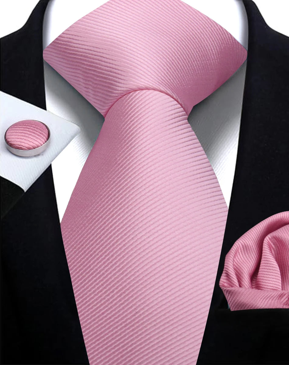 Classic Solid Color Tie Set – Elegant Men’s Neckties with Cufflinks for Weddings & Business Occasions