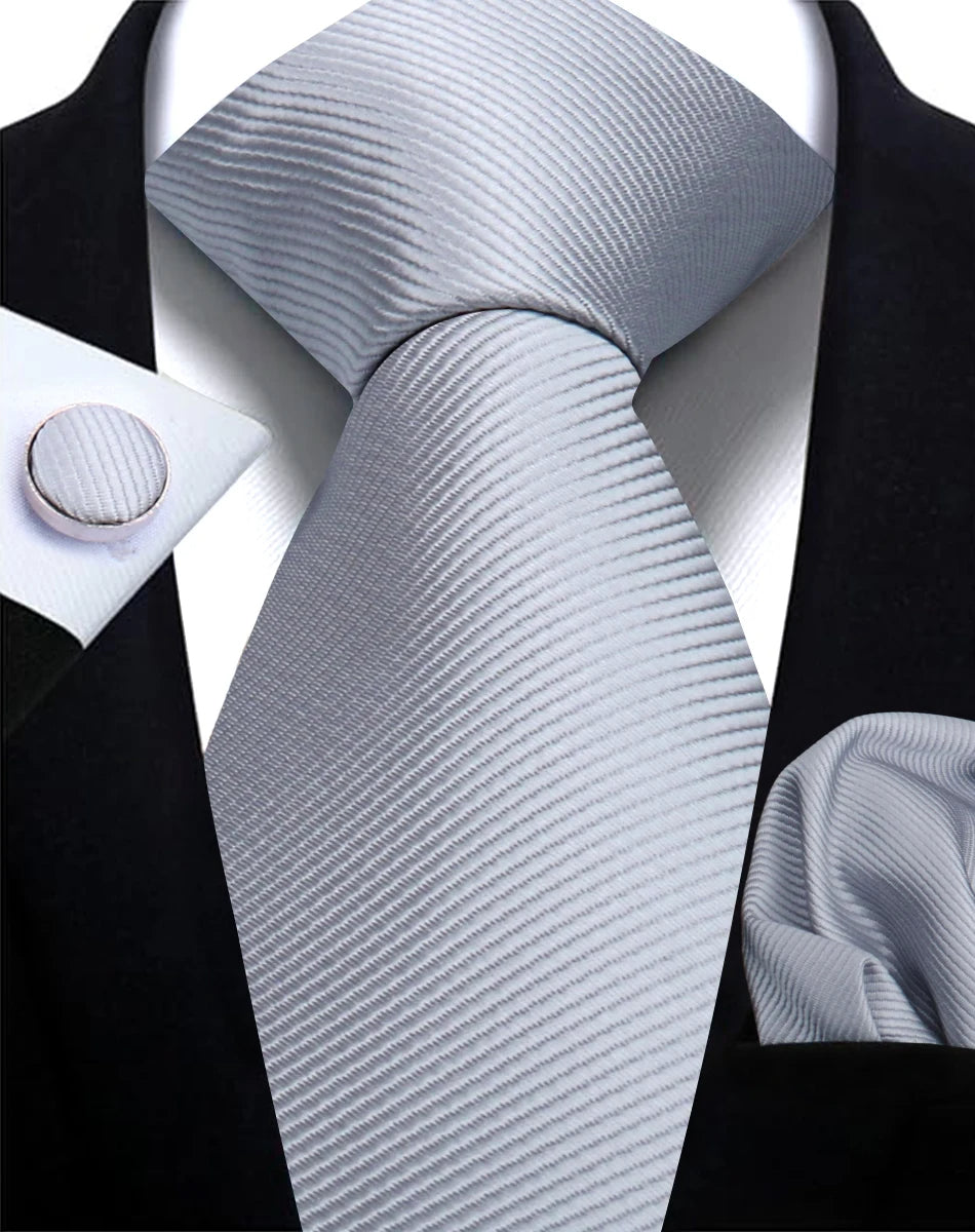 Classic Solid Color Tie Set – Elegant Men’s Neckties with Cufflinks for Weddings & Business Occasions