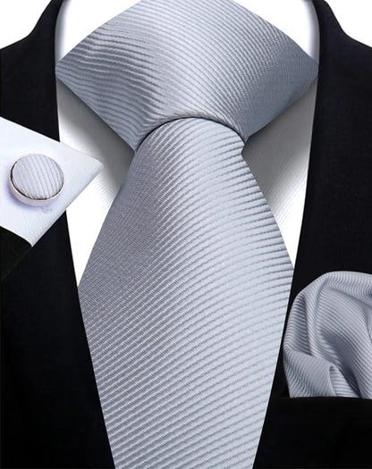 Classic Solid Color Tie Set – Elegant Men’s Neckties with Cufflinks for Weddings & Business Occasions