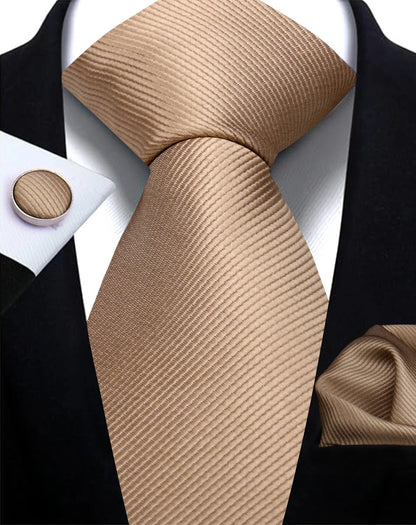 Classic Solid Color Tie Set – Elegant Men’s Neckties with Cufflinks for Weddings & Business Occasions