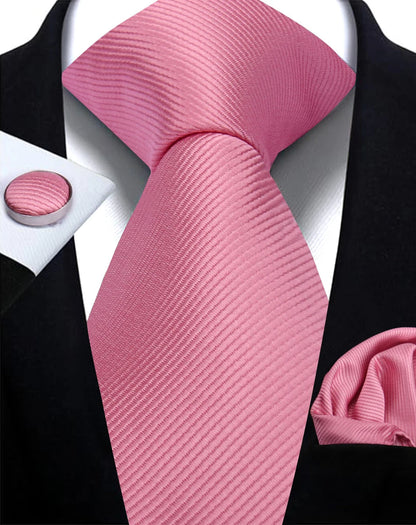 Classic Solid Color Tie Set – Elegant Men’s Neckties with Cufflinks for Weddings & Business Occasions