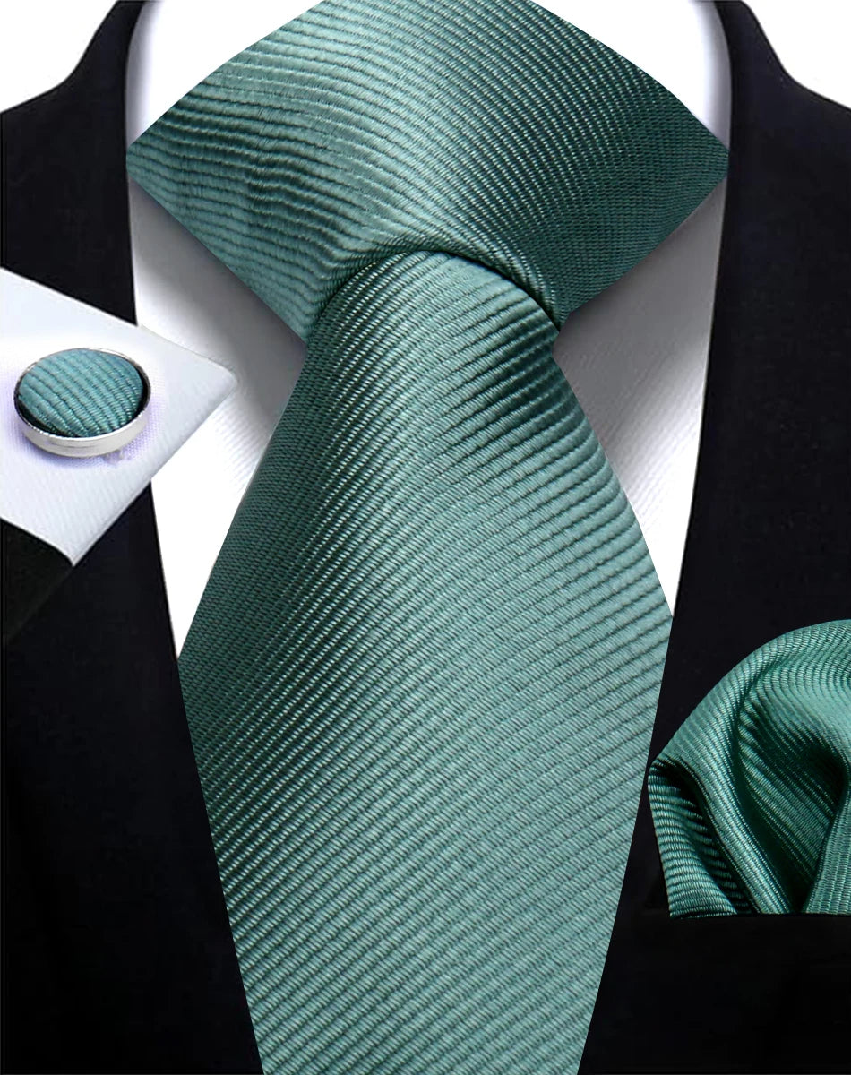 Classic Solid Color Tie Set – Elegant Men’s Neckties with Cufflinks for Weddings & Business Occasions