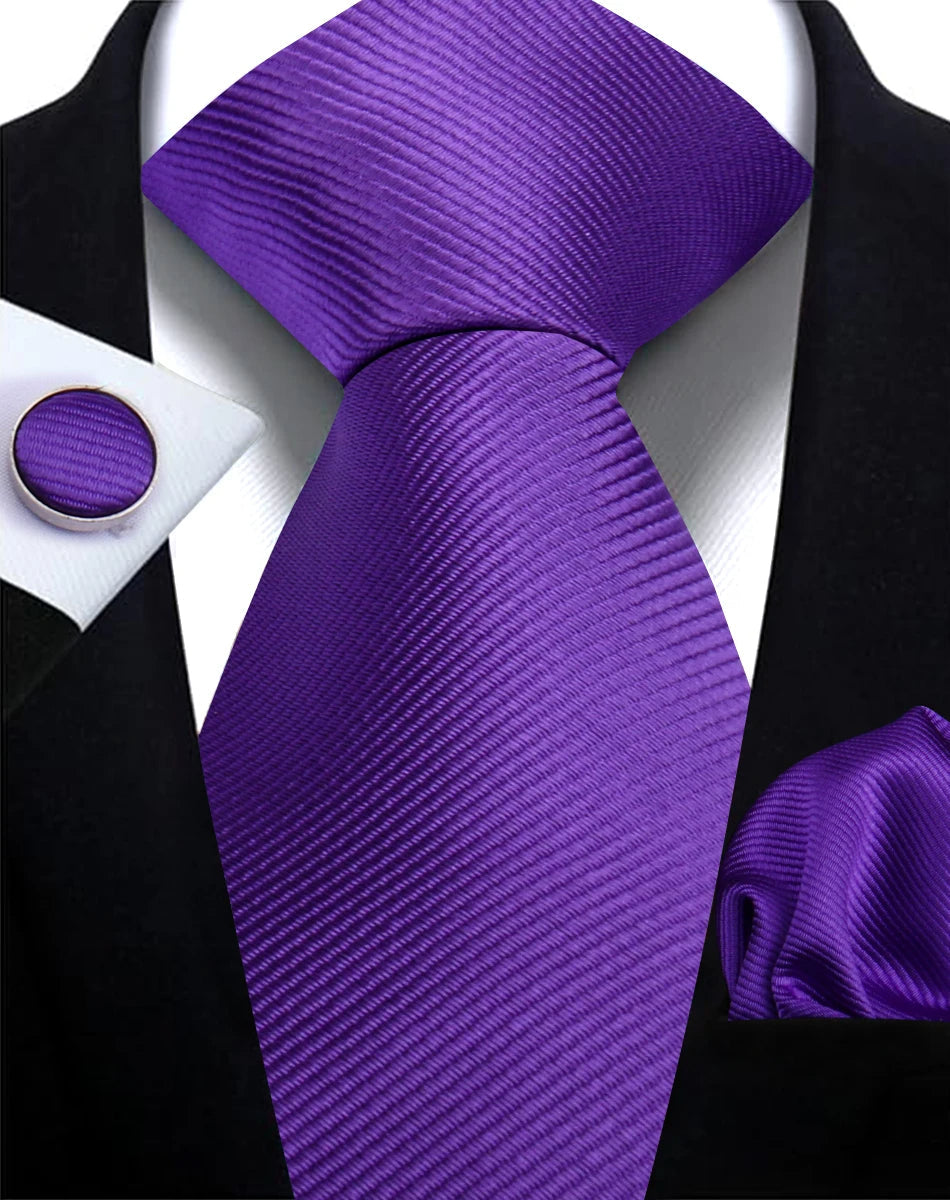 Classic Solid Color Tie Set – Elegant Men’s Neckties with Cufflinks for Weddings & Business Occasions