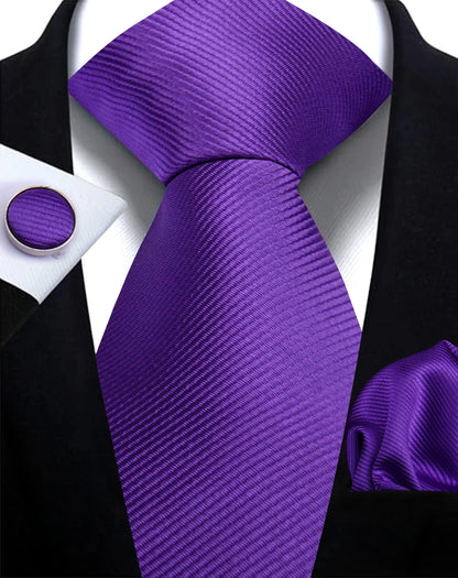 Classic Solid Color Tie Set – Elegant Men’s Neckties with Cufflinks for Weddings & Business Occasions