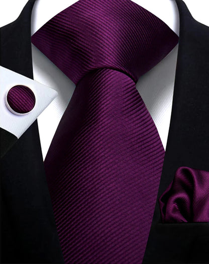 Classic Solid Color Tie Set – Elegant Men’s Neckties with Cufflinks for Weddings & Business Occasions