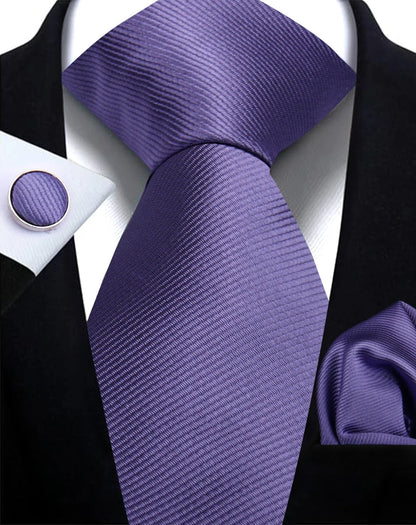 Classic Solid Color Tie Set – Elegant Men’s Neckties with Cufflinks for Weddings & Business Occasions