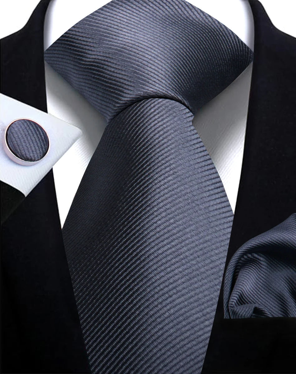 Classic Solid Color Tie Set – Elegant Men’s Neckties with Cufflinks for Weddings & Business Occasions